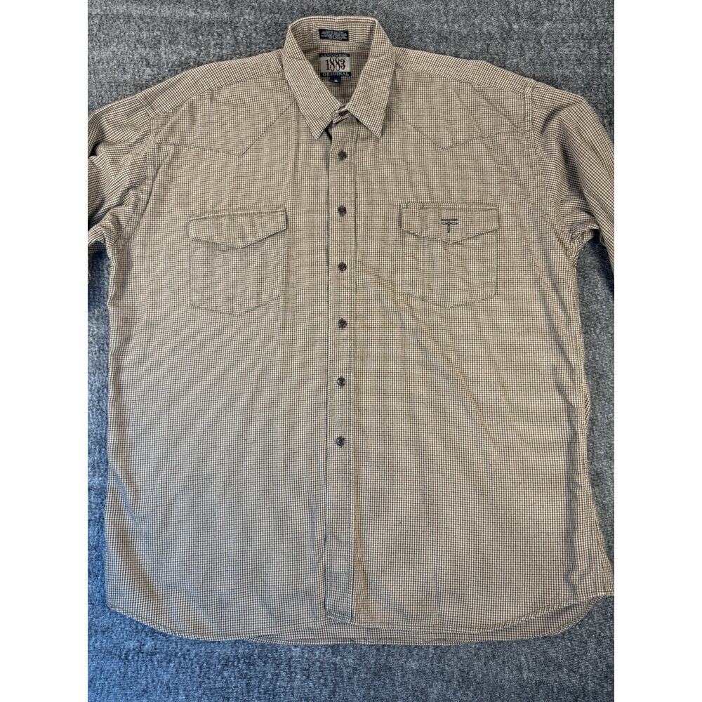 Mens Lucchese 1883 Original Brown Checkered Plaid Casual Button Up Shirt XL